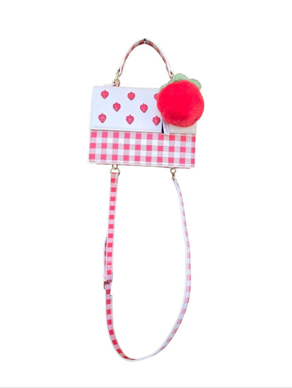 Betsey Johnson Strawberry Gingham Red White Crossbody Handbag - Picture 5 of 12